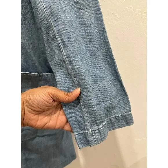 J.Jill Denim Linen Blend Military style Duster In Sequoia Wash Size M MSRP: $139 - Picture 9 of 11